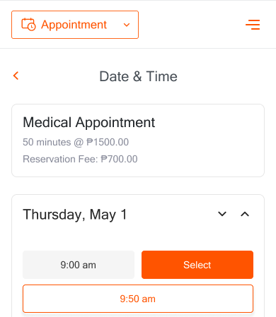 Mobile Appointment Screen